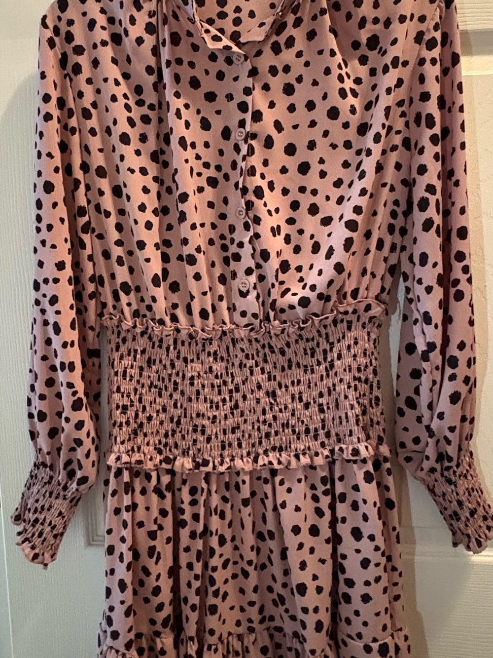 Pink and Black Polka Dot Smocked Waist Dress